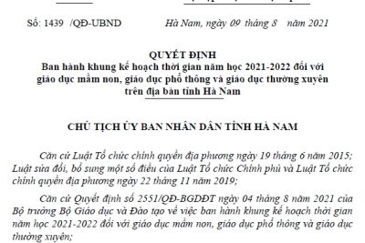 Khung kế hoạch thời gian năm học 2021-2022
