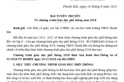 Tuyên truyền về chương trình Giáo dục phổ thông năm 2018